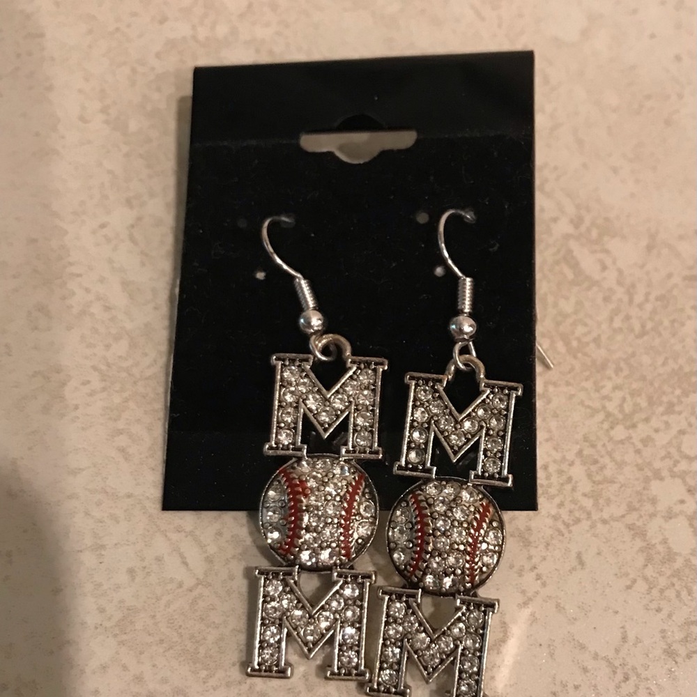 Bling Baseball Mom Silver and Red Earrings